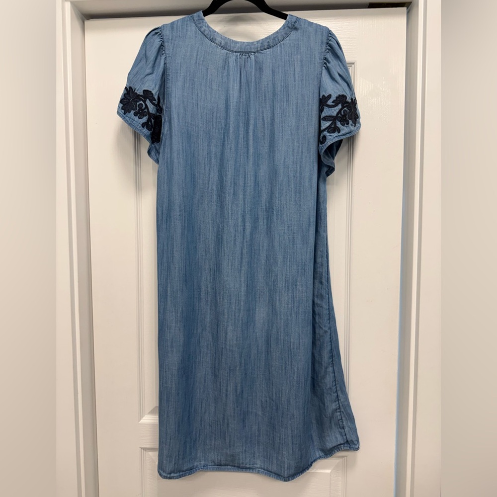 J. Jill Embroidered Indigo Flutter Sleeve Dress, Medium Tall - Picture 4 of 5